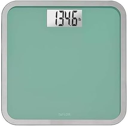 Digital bathroom scale with seafoam green glass