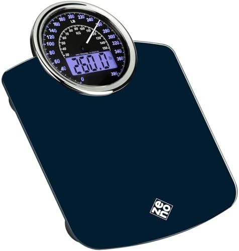 Dark blue hybrid analog and digital scale